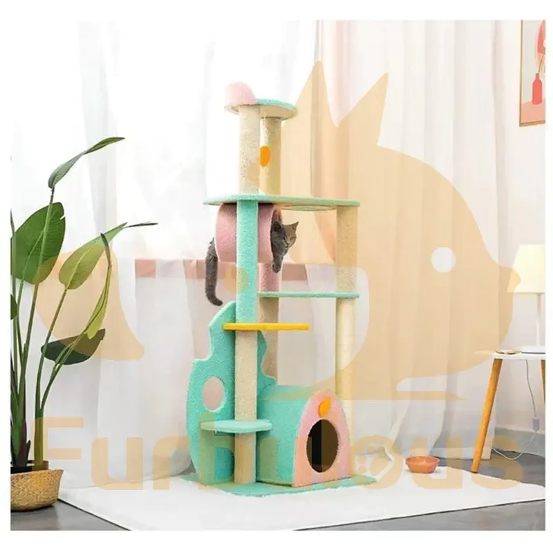 Furbulous 1.46m Cat Tree Scratching post and Adventure Cat tower - Green Leaf