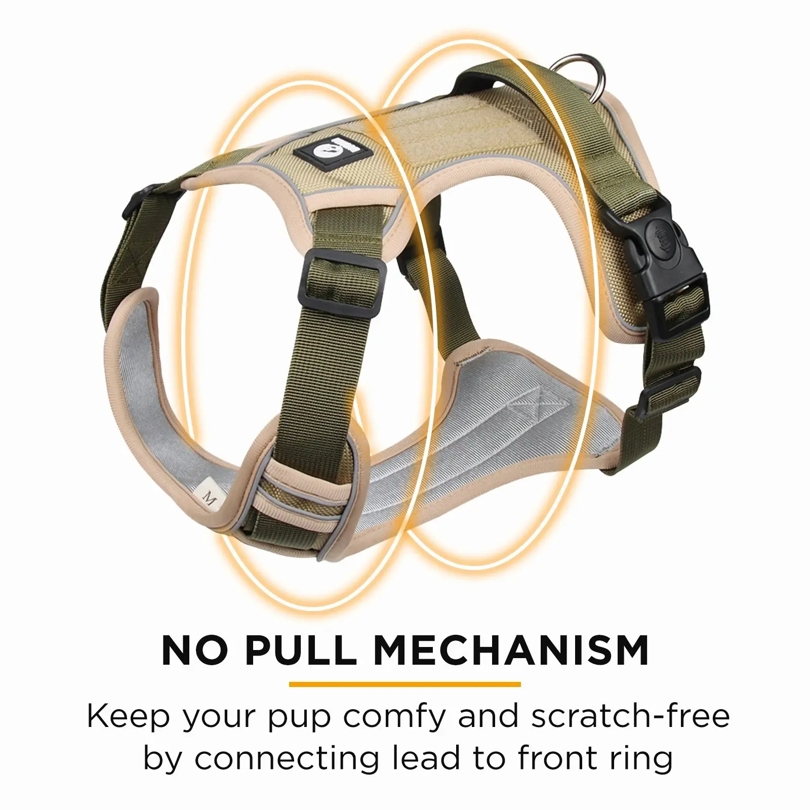 Furbulous Tactical Dog Harness Adjustable No Pull Pet Harness Training Dog Harness with 1.5m Lead - Khaki Large