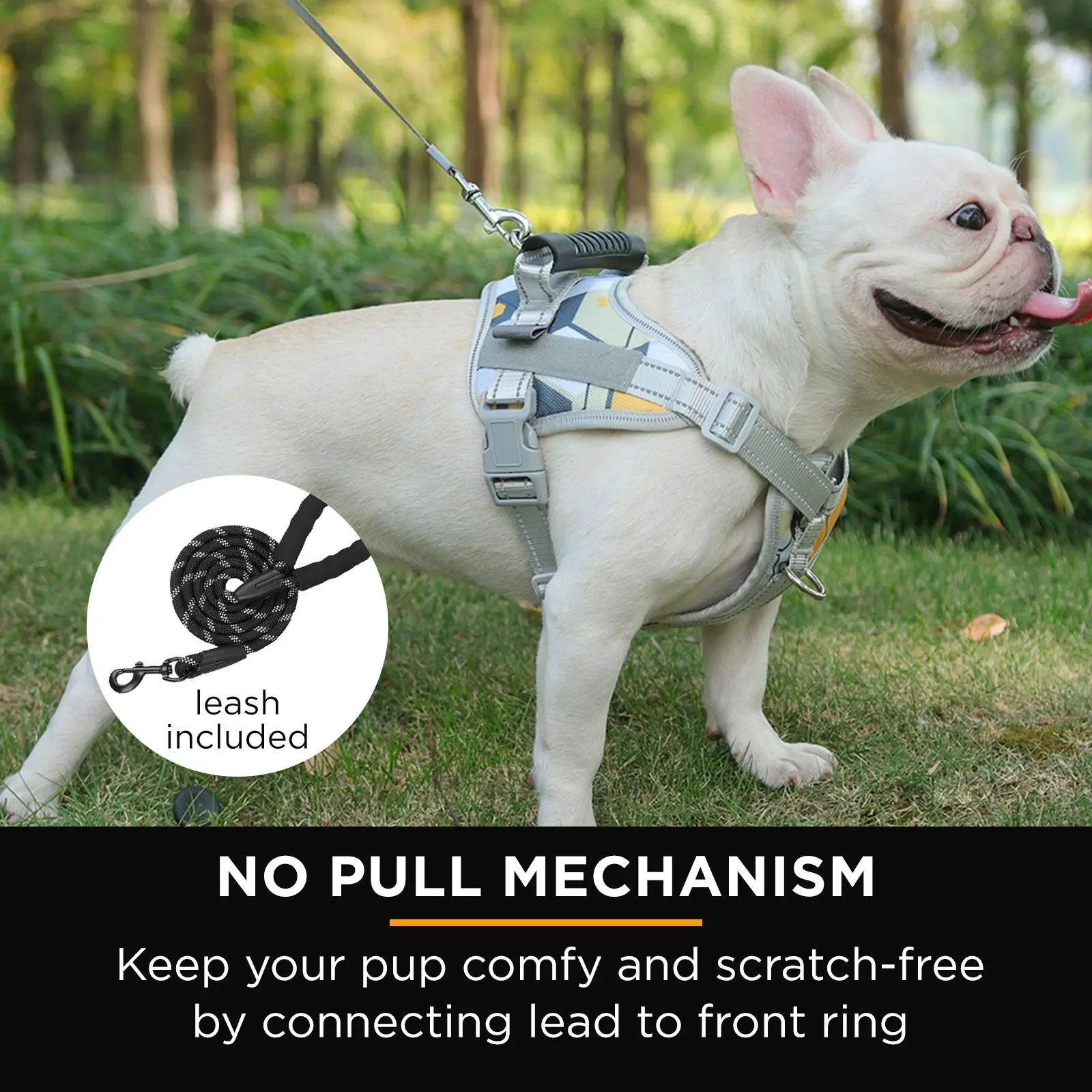 Furbulous No Pull Dog Harness Adjustable Pet Harness Reflective Explosion-proof Shock Dog Harness with 1.5m Lead - Yellow Small