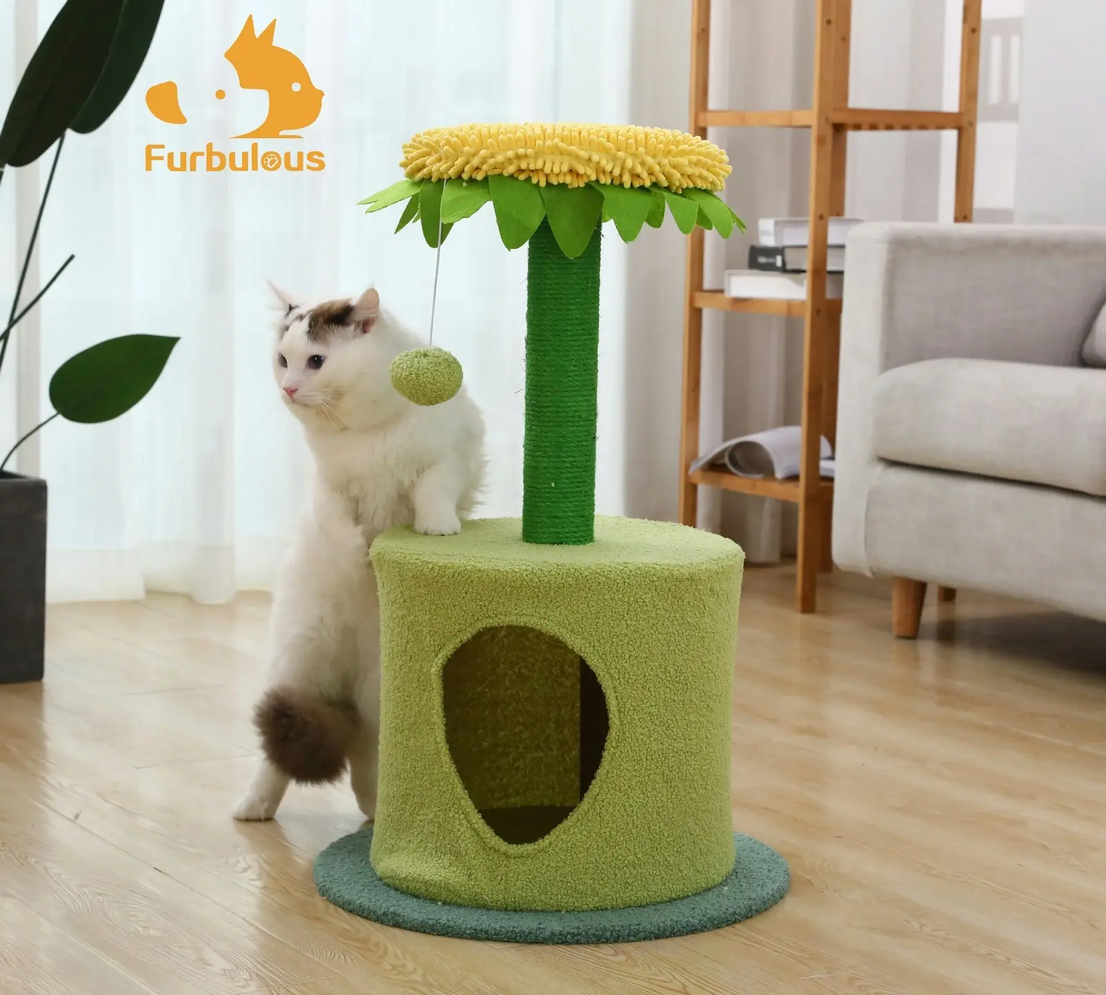 Furbulous Sunflower Cat Tree scratching Post and Cat Tower with Hideaway