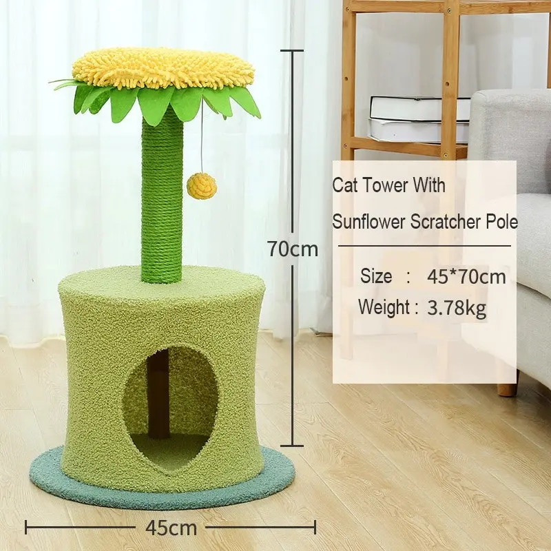 Furbulous Sunflower Cat Tree scratching Post and Cat Tower with Hideaway