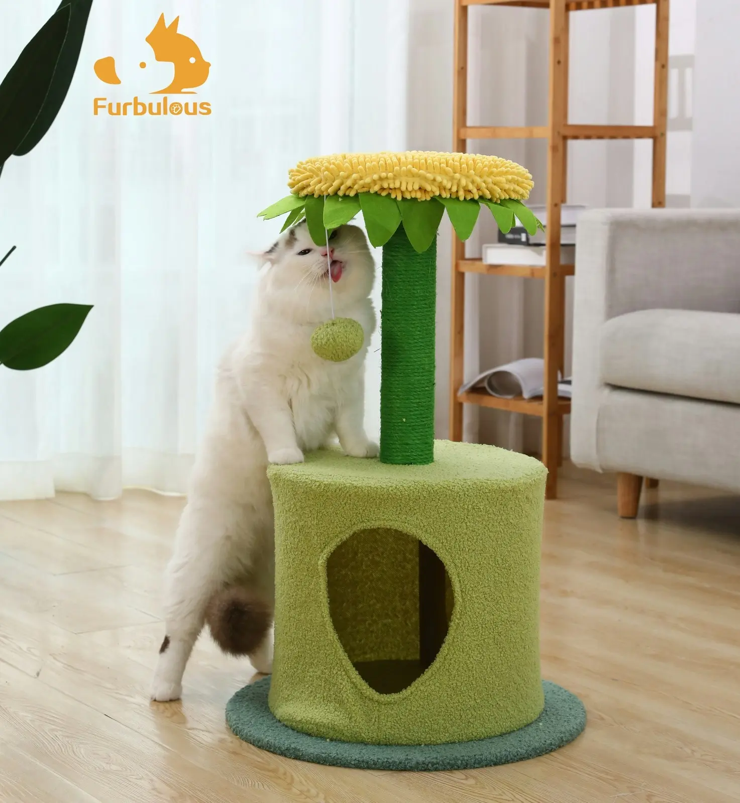 Furbulous Sunflower Cat Tree scratching Post and Cat Tower with Hideaway