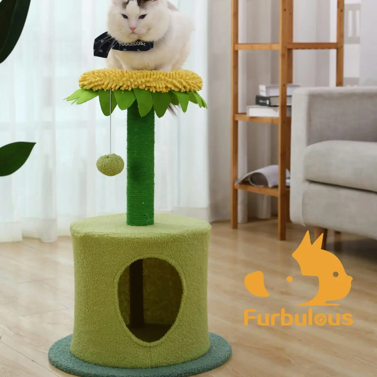 Furbulous Sunflower Cat Tree scratching Post and Cat Tower with Hideaway