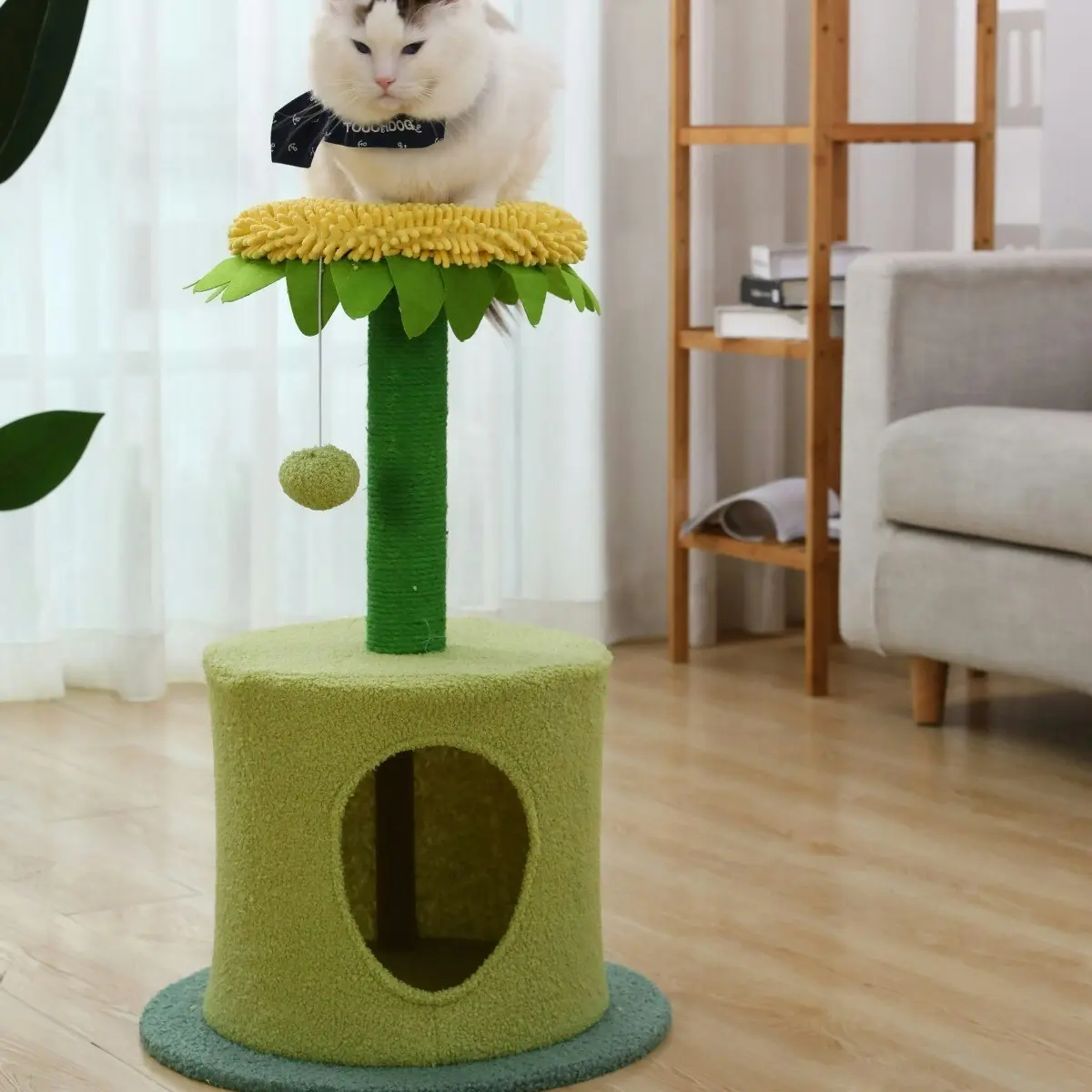 Furbulous Sunflower Cat Tree scratching Post and Cat Tower with Hideaway