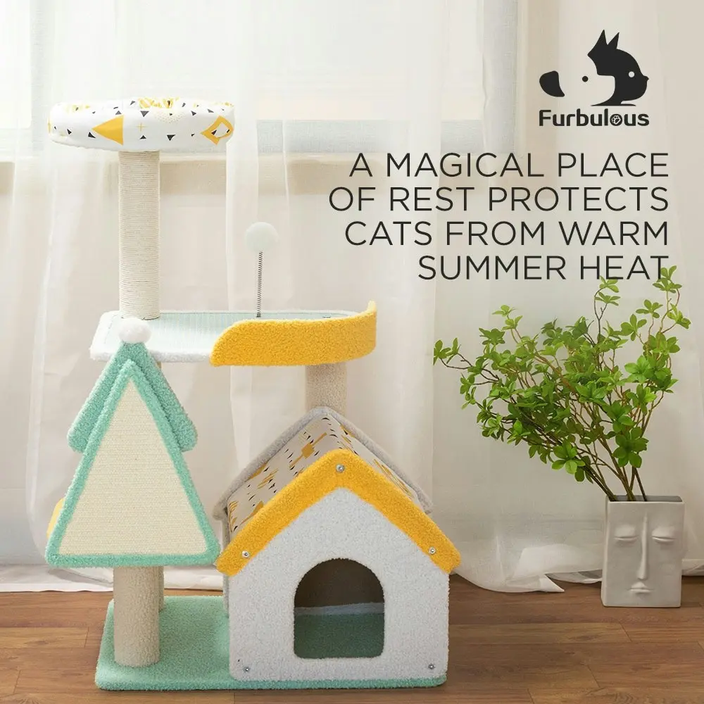 Furbulous 1.05m Cat Tree Tower & Scratching post with Cooling Straw Mat - Fairy Land