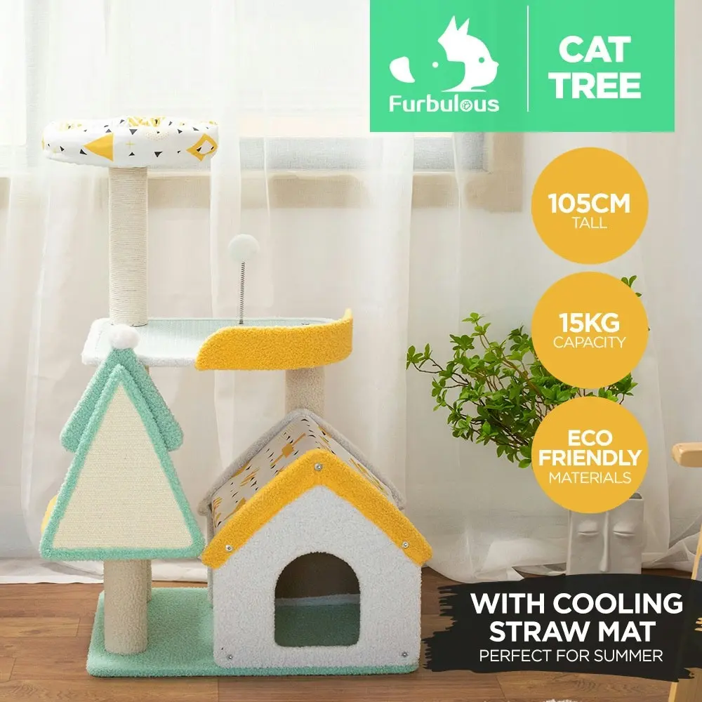 Furbulous 1.05m Cat Tree Tower & Scratching post with Cooling Straw Mat - Fairy Land