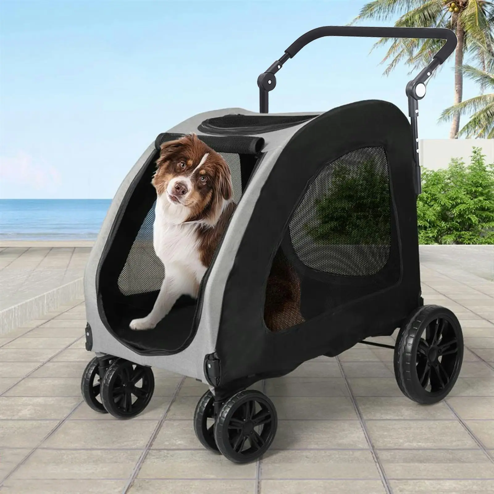 Furbulous Pet Dog Stroller Pram Carrier Cat Travel Foldable 4 Wheels 50kg Capacity - Grey