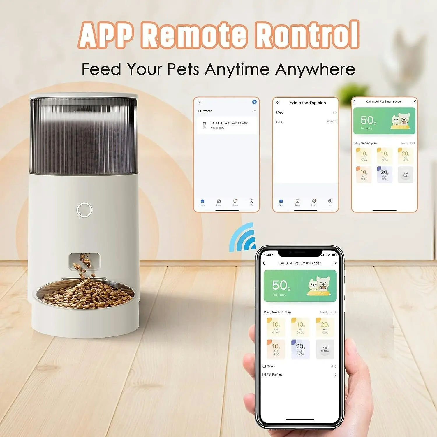 Pet Marvel Automatic Cat Feeders, 2.4G WiFi Smart Pet Feeder with APP Control