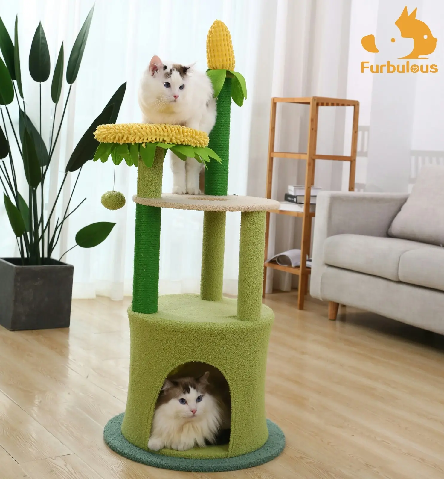 Furbulous Daisy Cat Tree Multilevel Cat Tower with Scratching Pole and Resting Platform