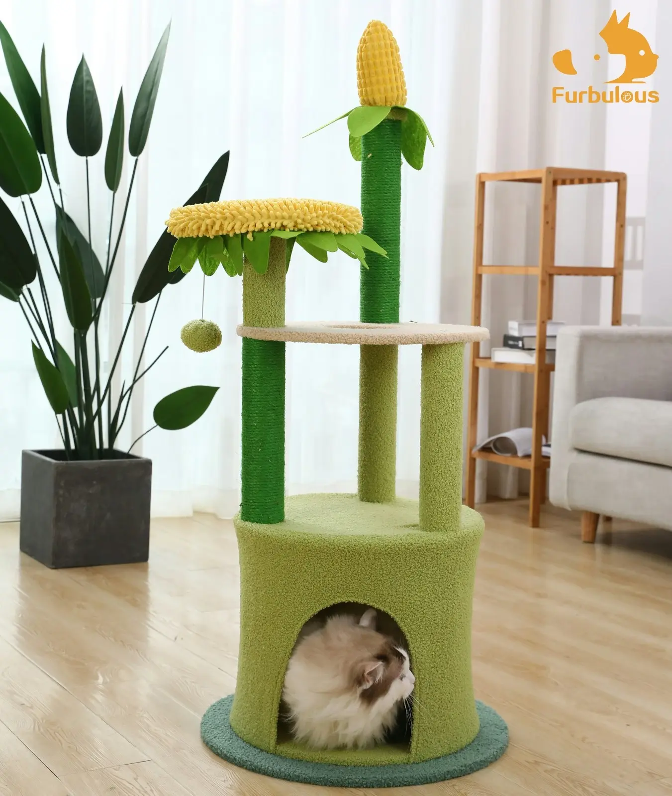 Furbulous Daisy Cat Tree Multilevel Cat Tower with Scratching Pole and Resting Platform