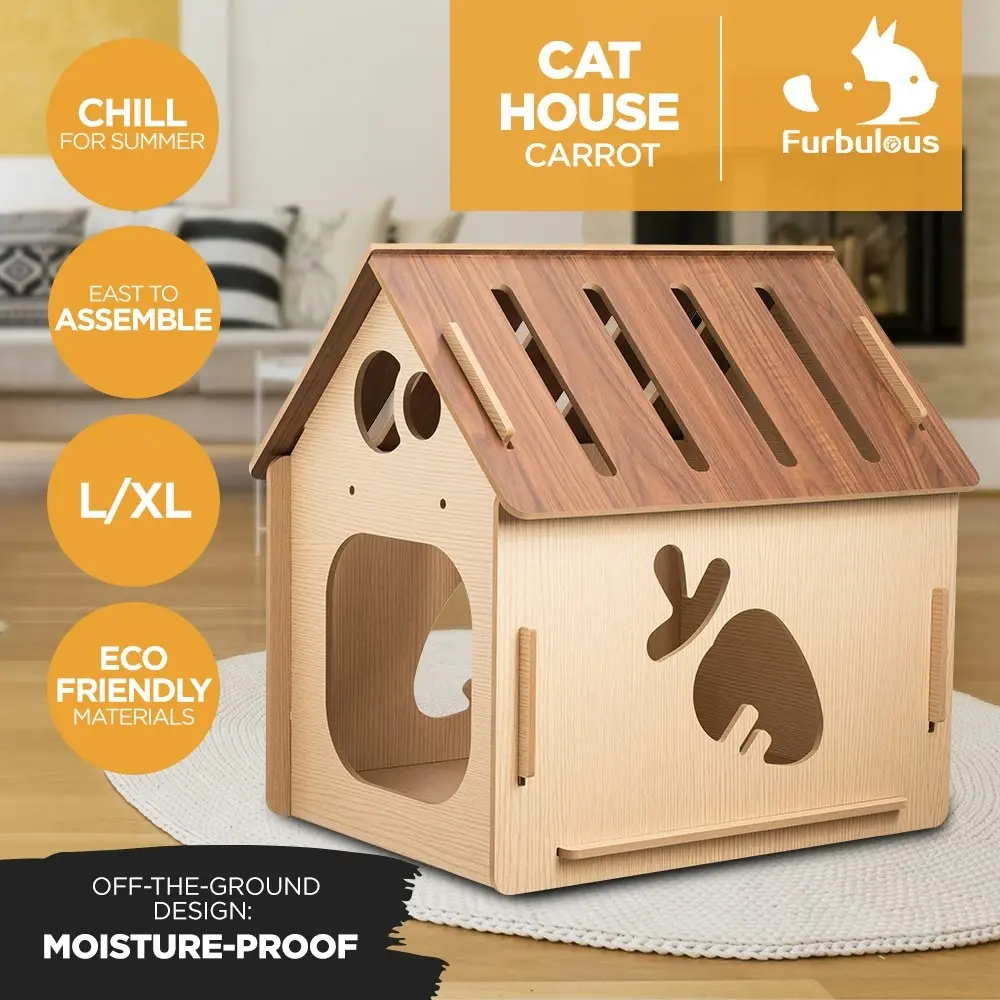 Furbulous Cat Box House and Cat Nap Box Wood House in Carrot Style - Extra Large