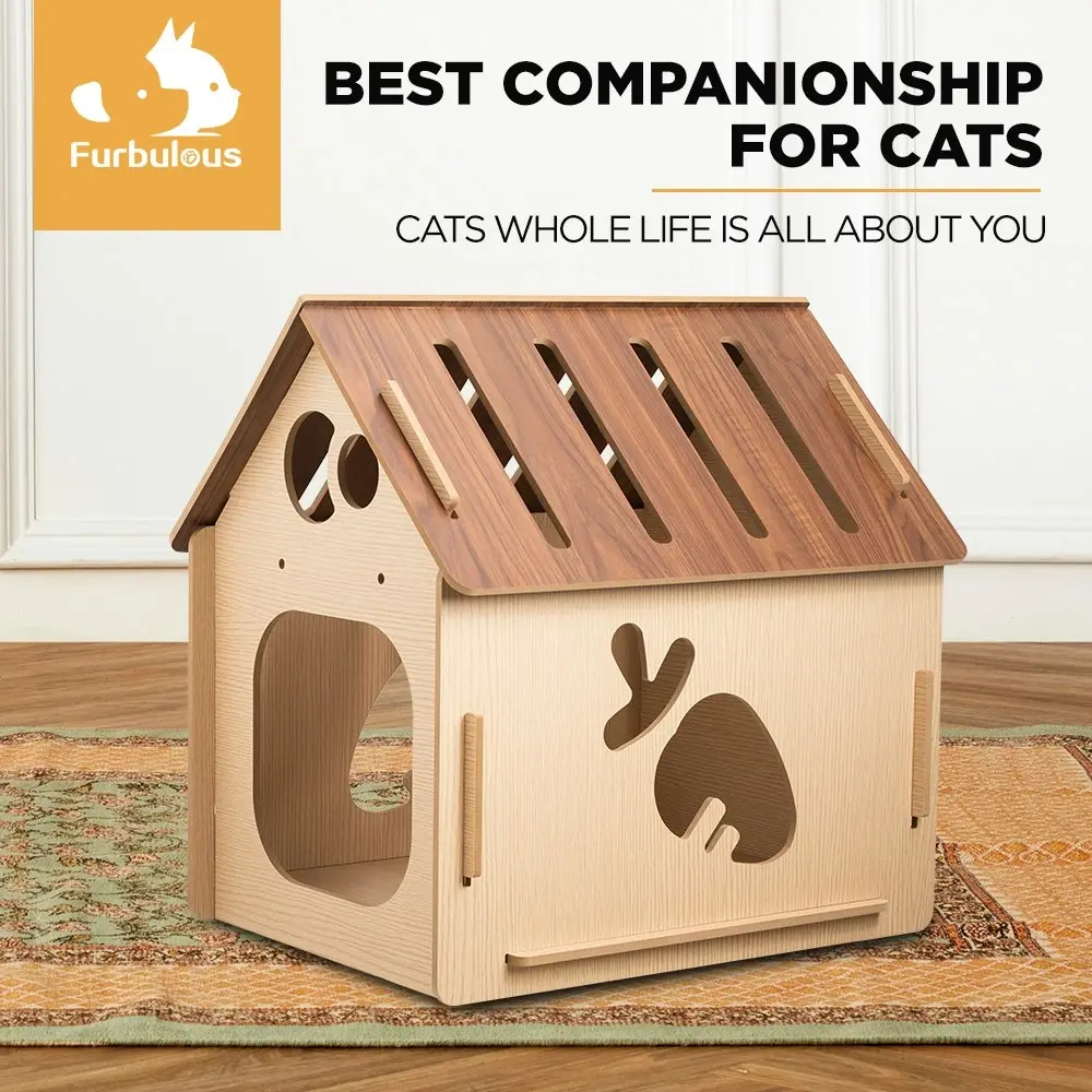 Furbulous Cat Box House and Cat Nap Box Wood House in Carrot Style - Extra Large