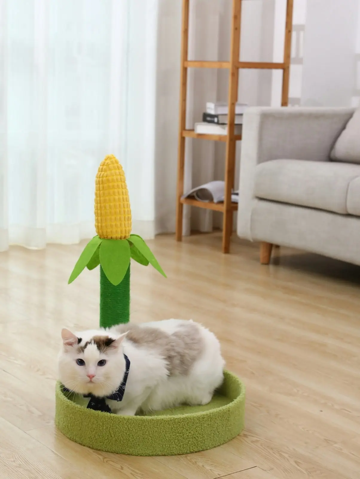 Furbulous Corn Cob Cat Scratching Post with Calming Cat Bed Fluffing soft for Kitty to Rest and Sleep