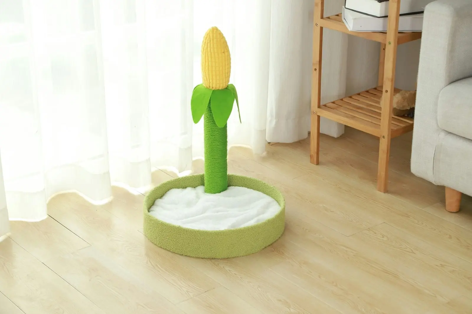 Furbulous Corn Cob Cat Scratching Post with Calming Cat Bed Fluffing soft for Kitty to Rest and Sleep