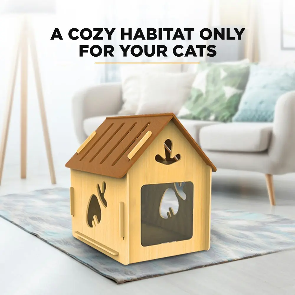 Furbulous Cat Box House and Cat Nap Box Wood House in Carrot Style - Large