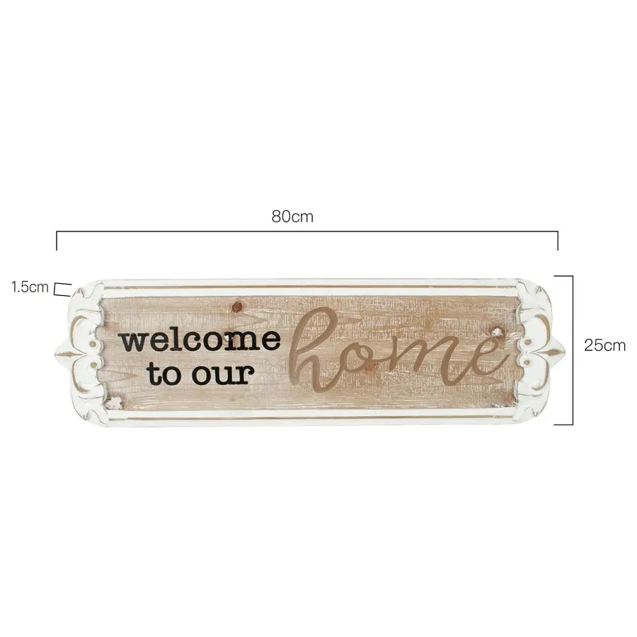 Willow & Silk Wooden 80cm 'Welcome to Our Home' Plaque Sign Wall Art