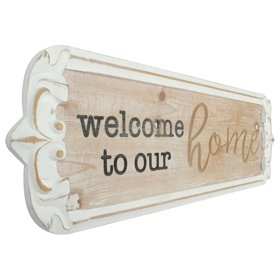 Willow & Silk Wooden 80cm 'Welcome to Our Home' Plaque Sign Wall Art