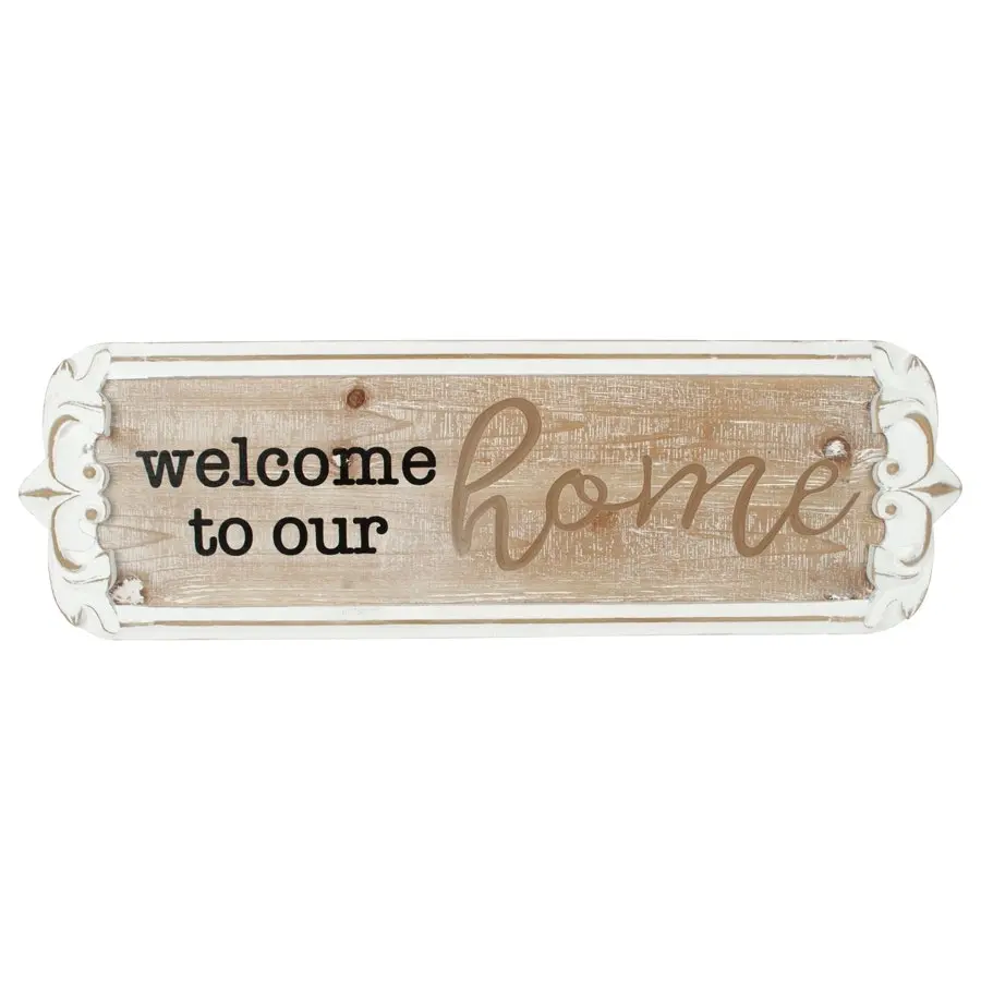 Willow & Silk Wooden 80cm 'Welcome to Our Home' Plaque Sign Wall Art