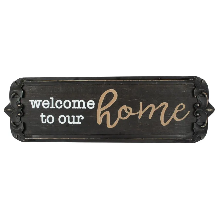 Willow & Silk Wooden 80cm Black 'Welcome To Our Home' Plaque Sign Wall Art