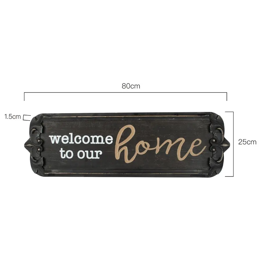 Willow & Silk Wooden 80cm Black 'Welcome To Our Home' Plaque Sign Wall Art