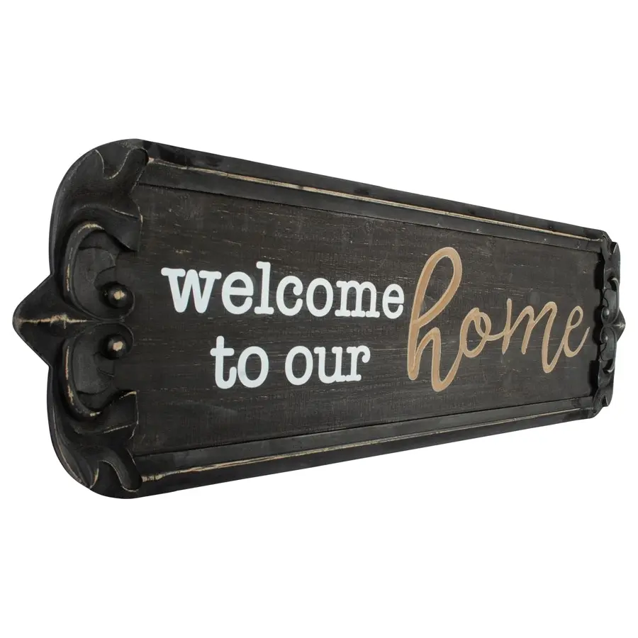 Willow & Silk Wooden 80cm Black 'Welcome To Our Home' Plaque Sign Wall Art