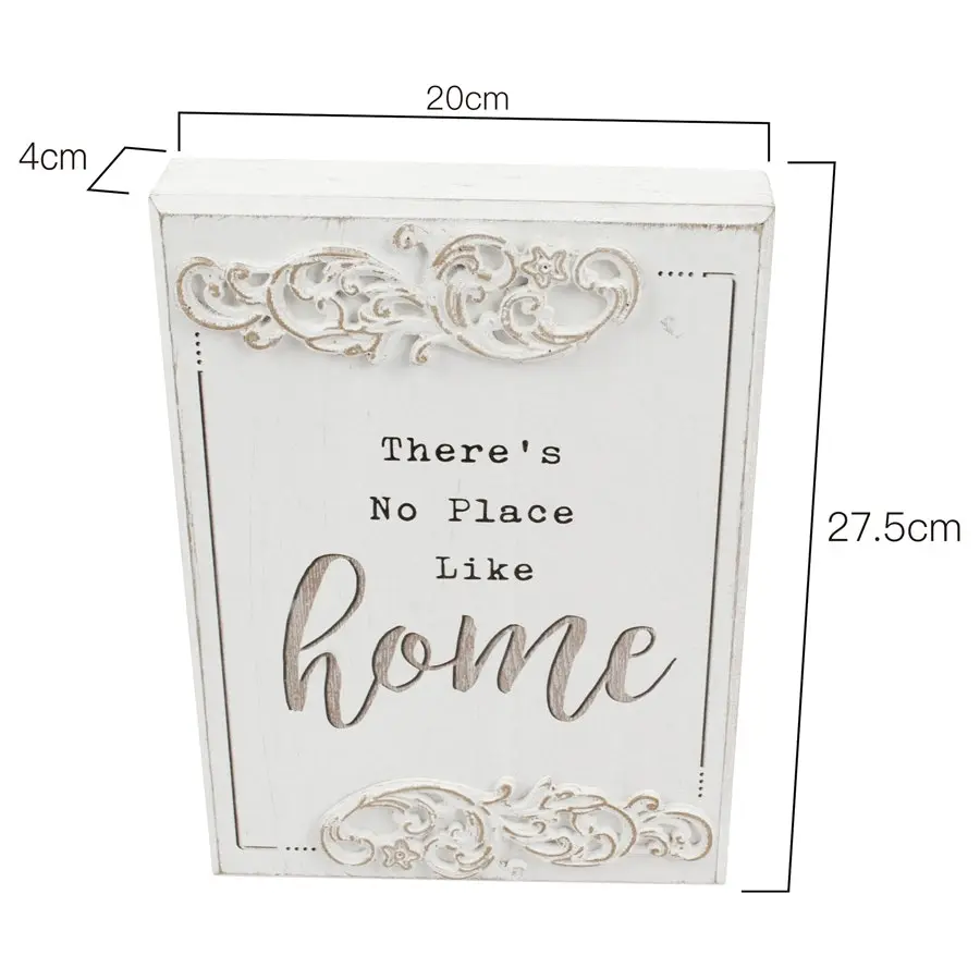 Willow & Silk Plaque Sign 27.5cm White 'No Place Like Home' Wall Art