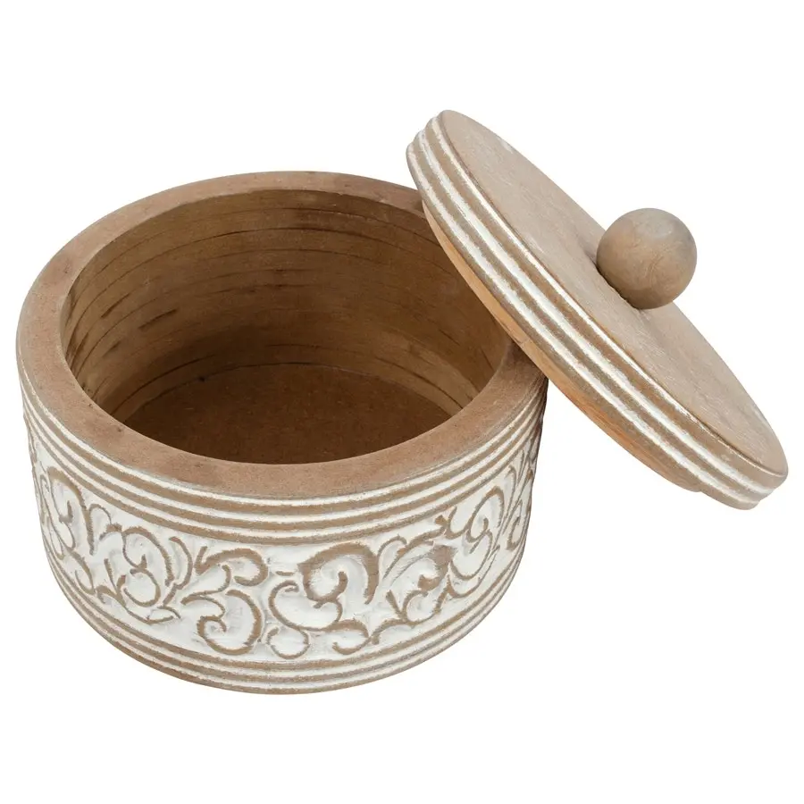 Willow & Silk Handmade Round 17cm Carved Trinket/Jewellery Box