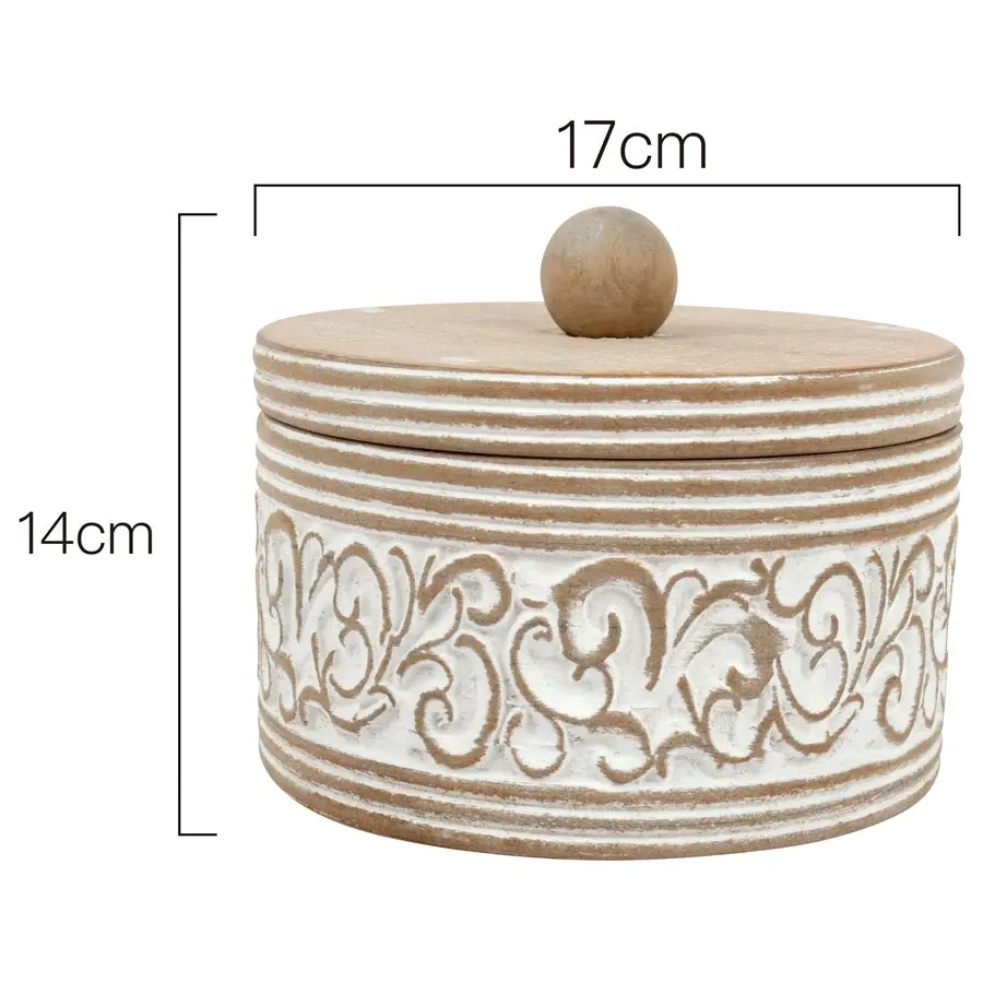 Willow & Silk Handmade Round 17cm Carved Trinket/Jewellery Box