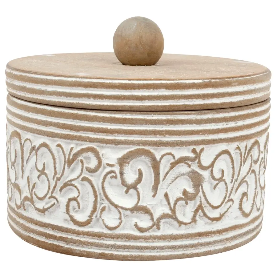 Willow & Silk Handmade Round 17cm Carved Trinket/Jewellery Box