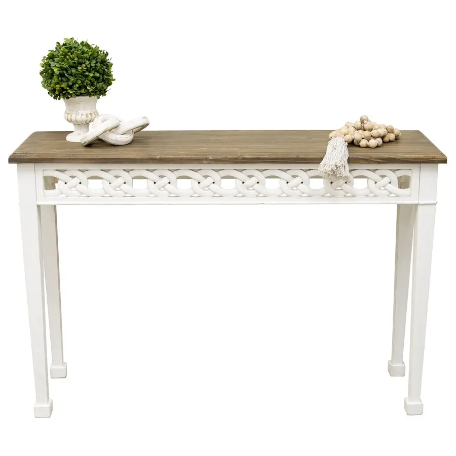 Willow & Silk Wooden 120cm White Braid Console Table