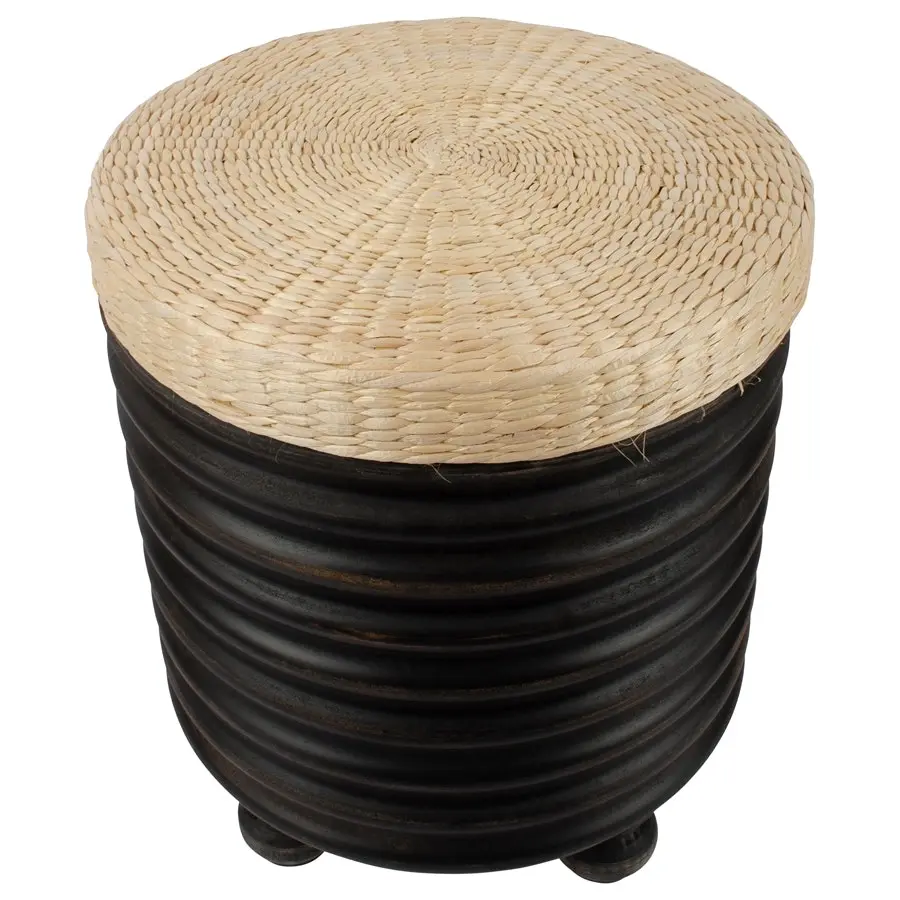 Willow & Silk Round Black 45cm Rattan Side Table/Stool on Footers