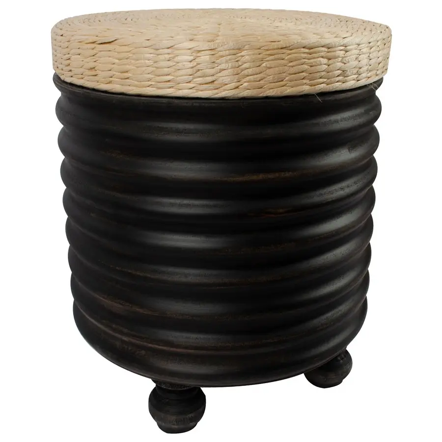 Willow & Silk Round Black 45cm Rattan Side Table/Stool on Footers