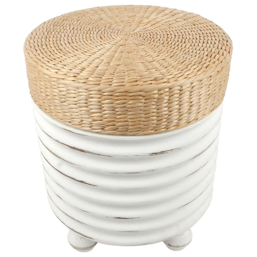 Willow & Silk 45cm Round Rattan White Side/Coffee Table/Stool