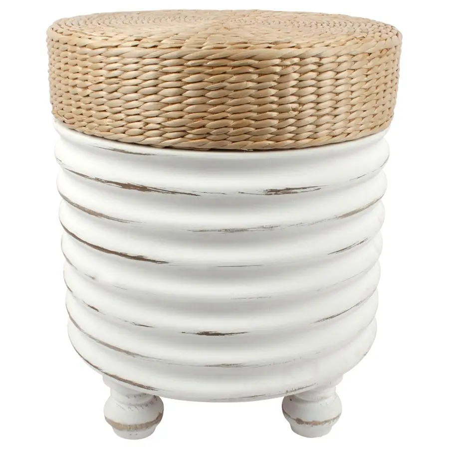 Willow & Silk 45cm Round Rattan White Side/Coffee Table/Stool