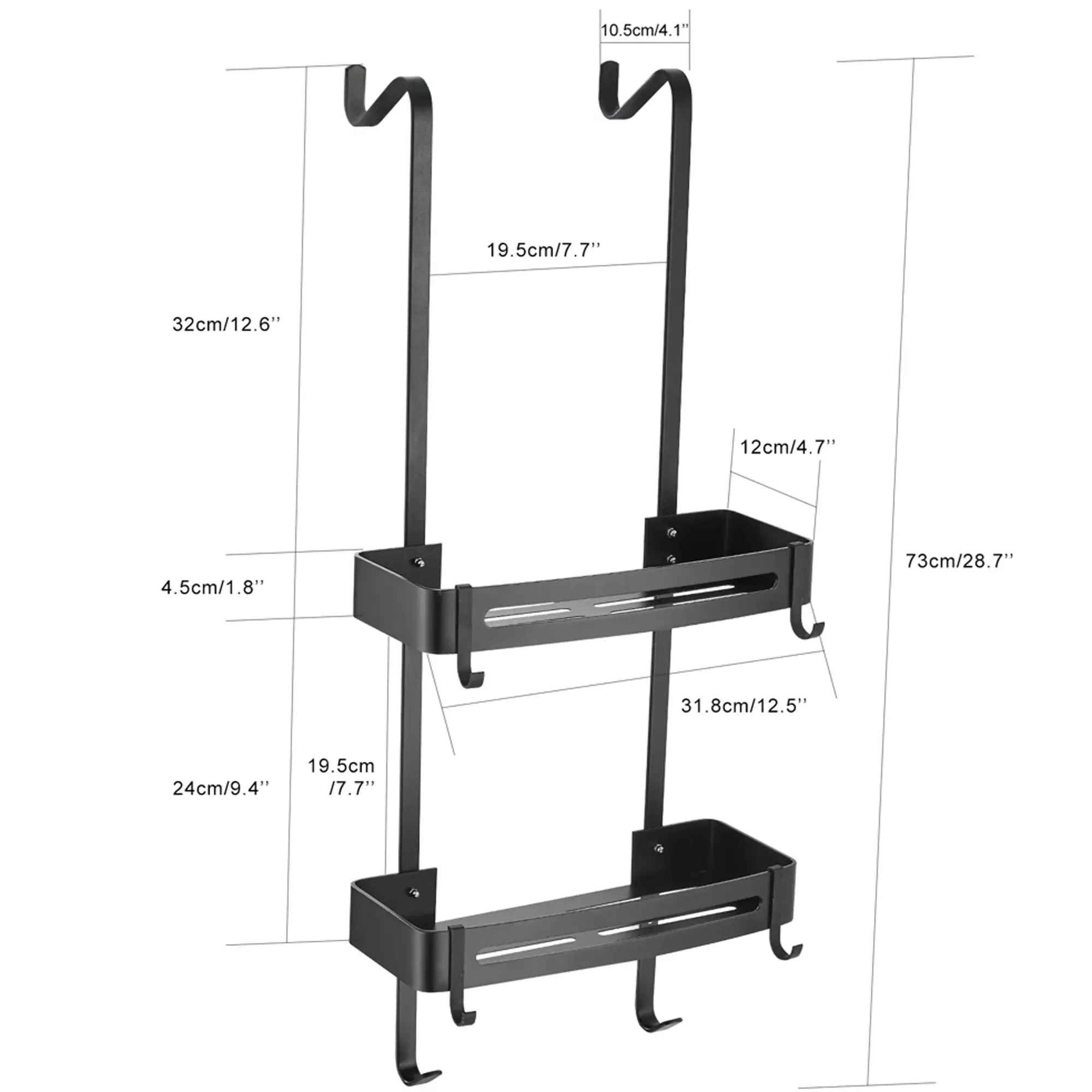 2 Tier Bathroom Shower Caddy Aluminium Alloy Rust Free Waterproof Bath Storage Rack Organizer - Carbon Grey