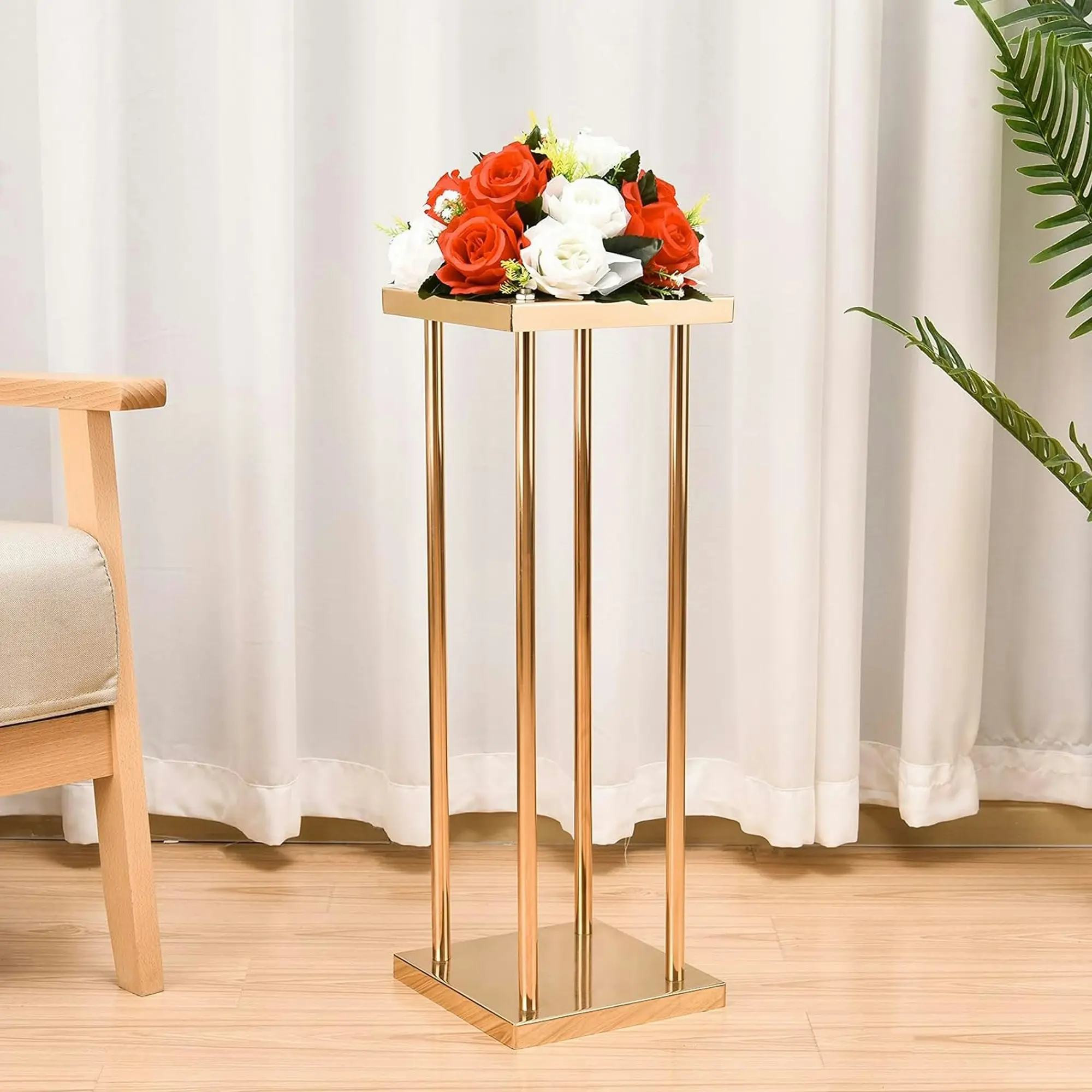 1m Metal Flower Stand Vase Column Gold Wedding Centerpiece 100cm Tall Table Decor Floral Event Riser