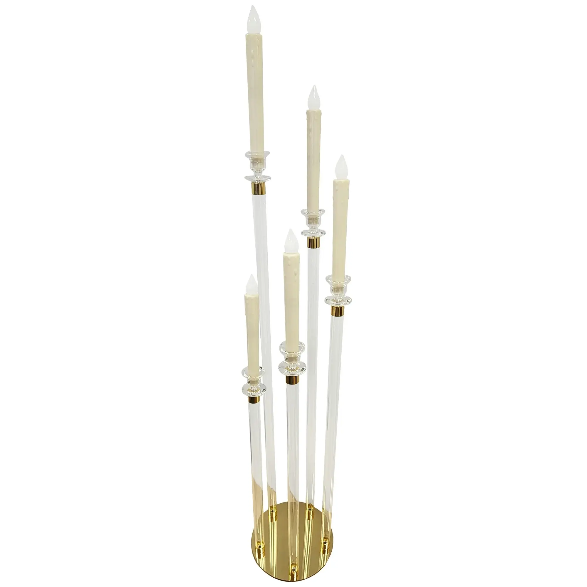 109cm Acrylic Candelabra Stand 5 LED Candle Column Gold Wedding Centerpiece Tall Table Decor Riser