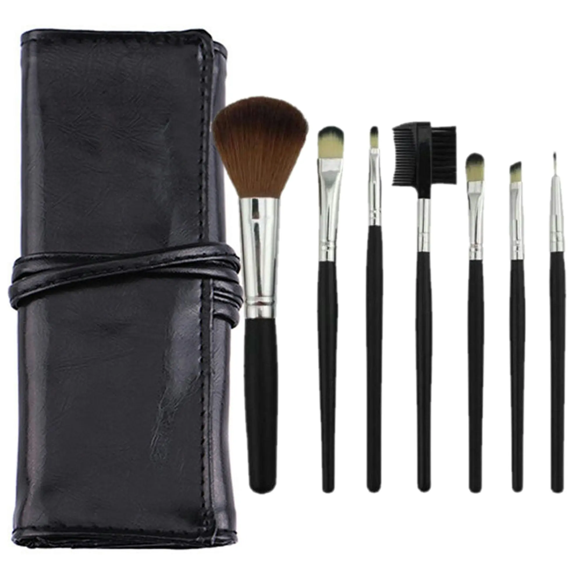 7 Piece Professional Makeup Brush Set Soft Bristle Carry Case Black