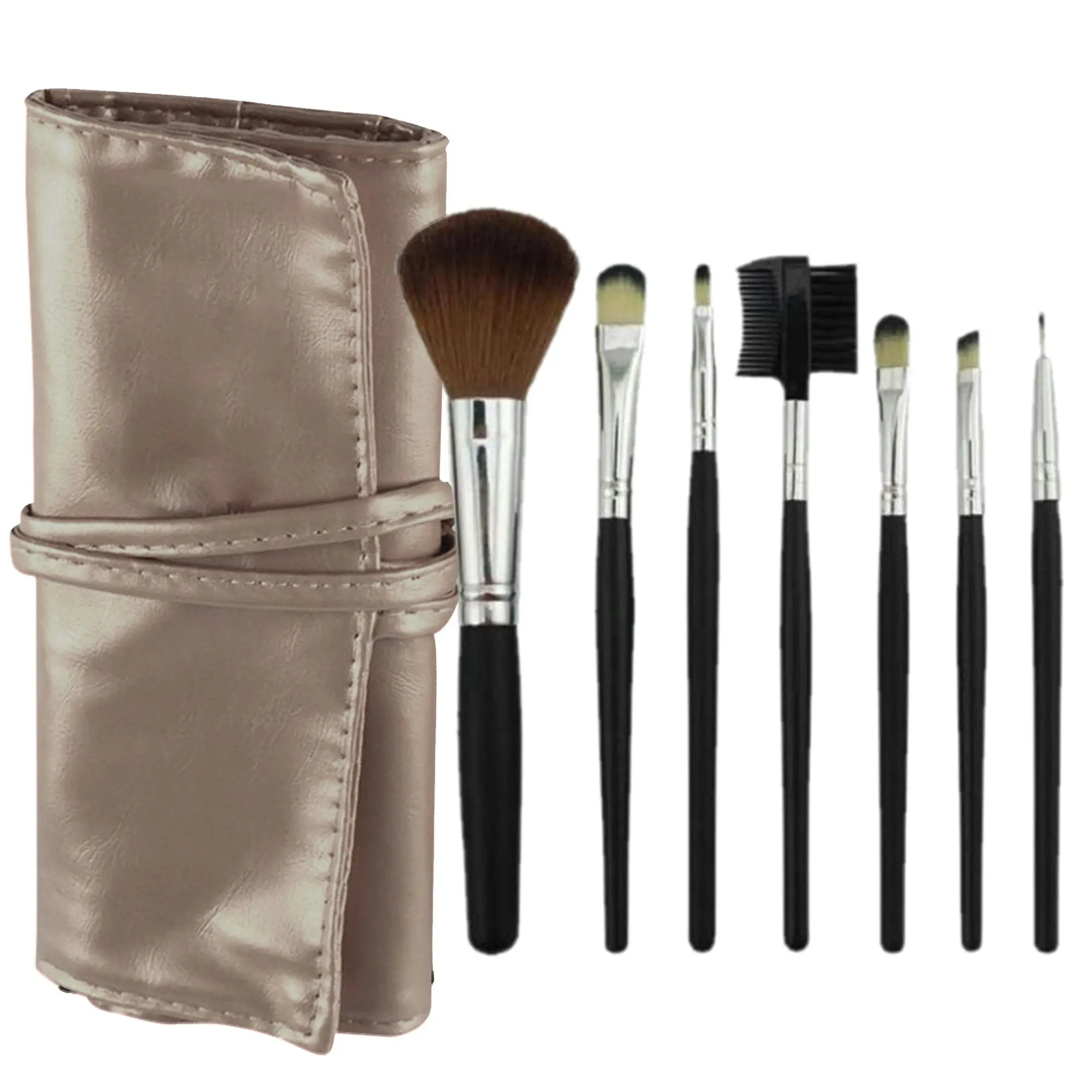 7 Piece Professional Makeup Brush Set Soft Bristle Carry Case Rose Gold