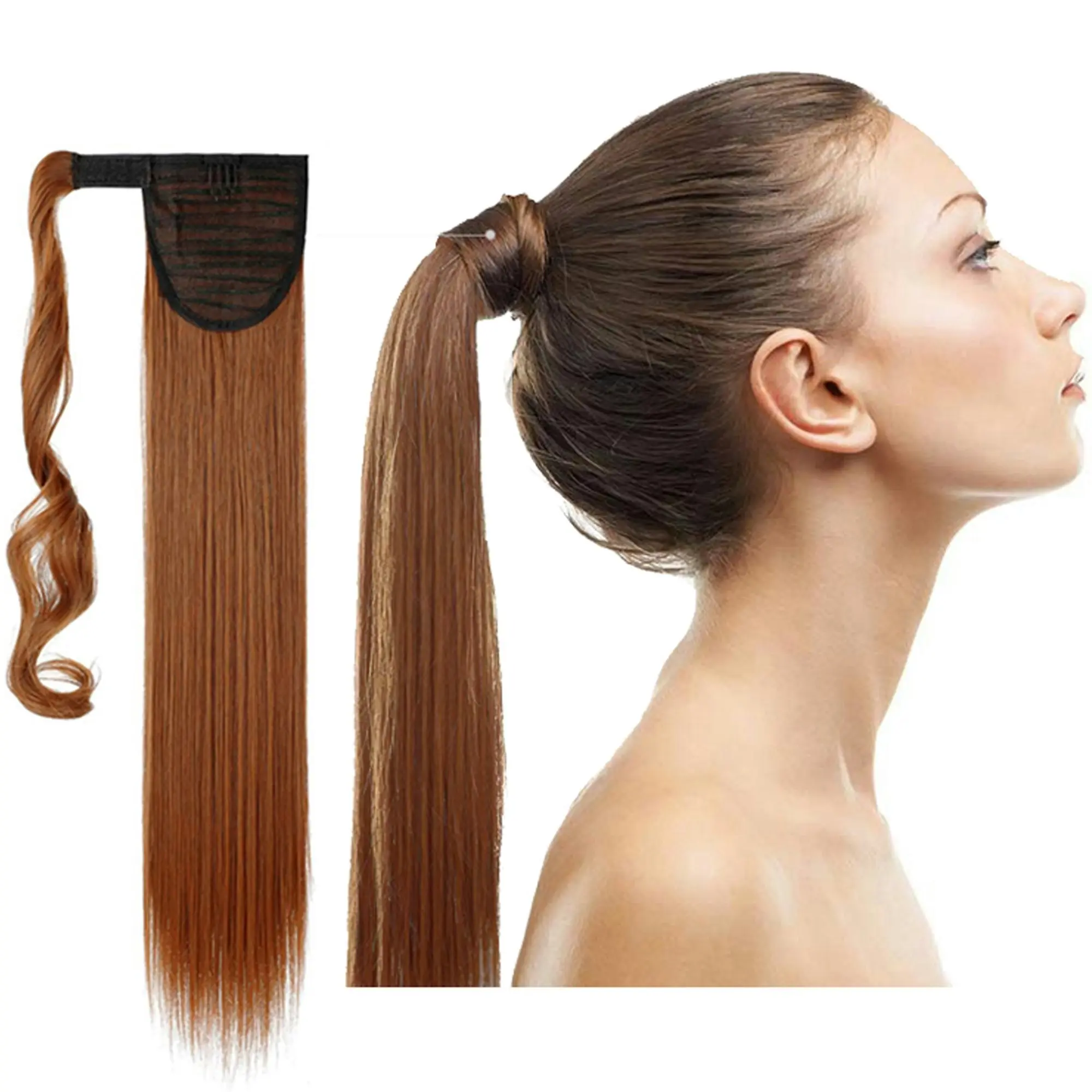 22" Chestnut Brown Hair Extension Synthetic Hair Ponytail Straight Ribbon