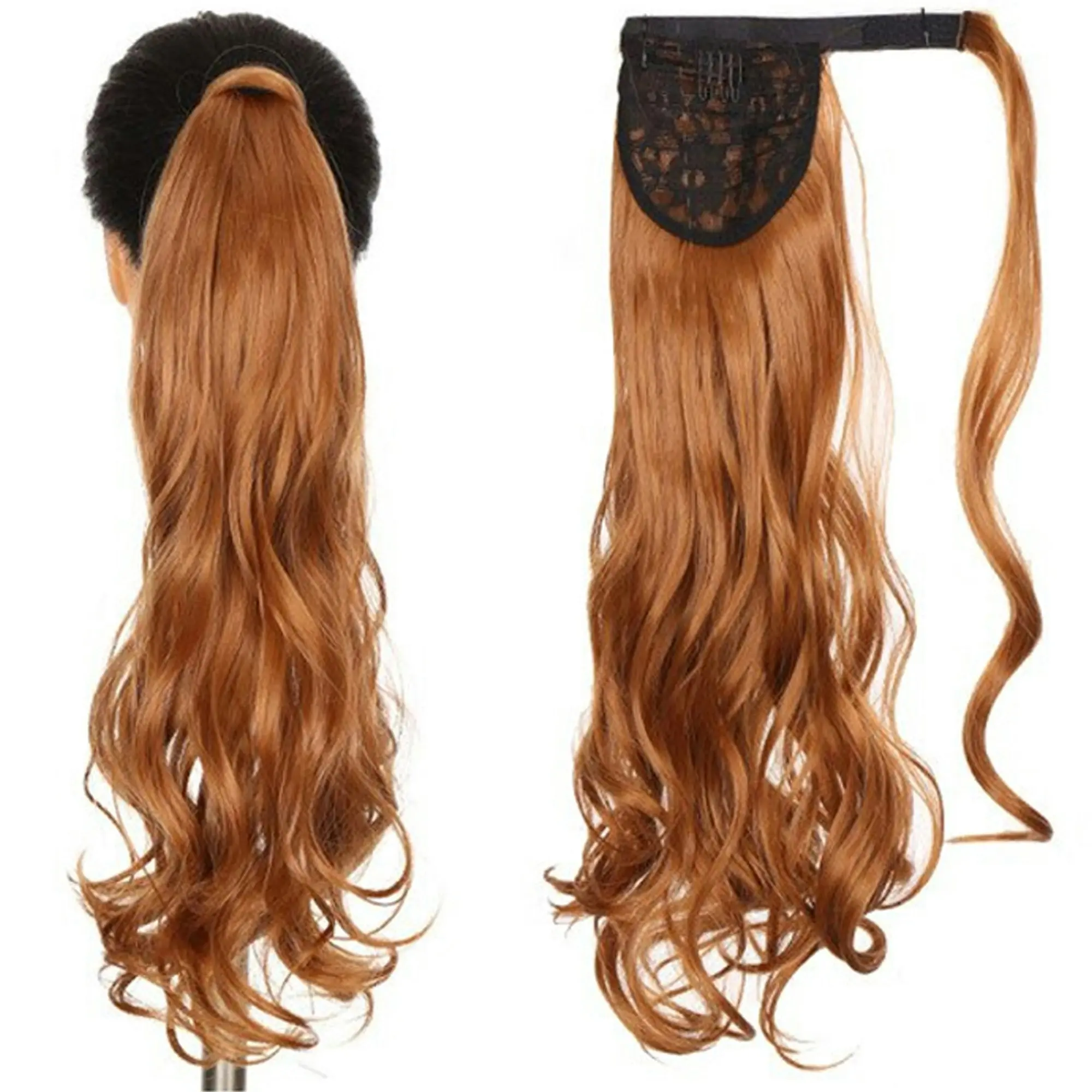 22" Chestnut Brown Hair Extension Quality Synthetic Hair Ponytail Curly Wavy