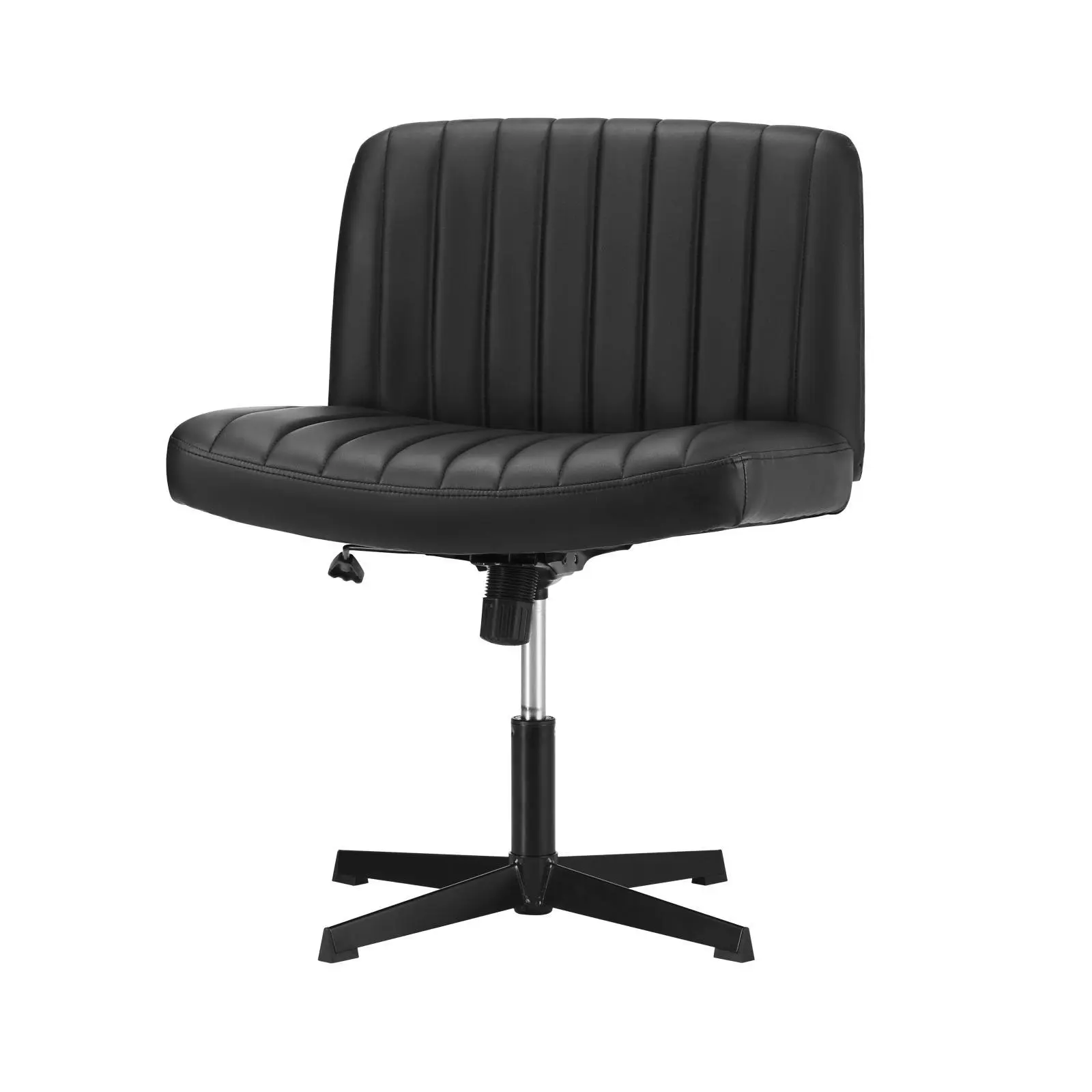 Oikiture Mid Back Armless Office Desk Chair Wide Seat PU Leather Black