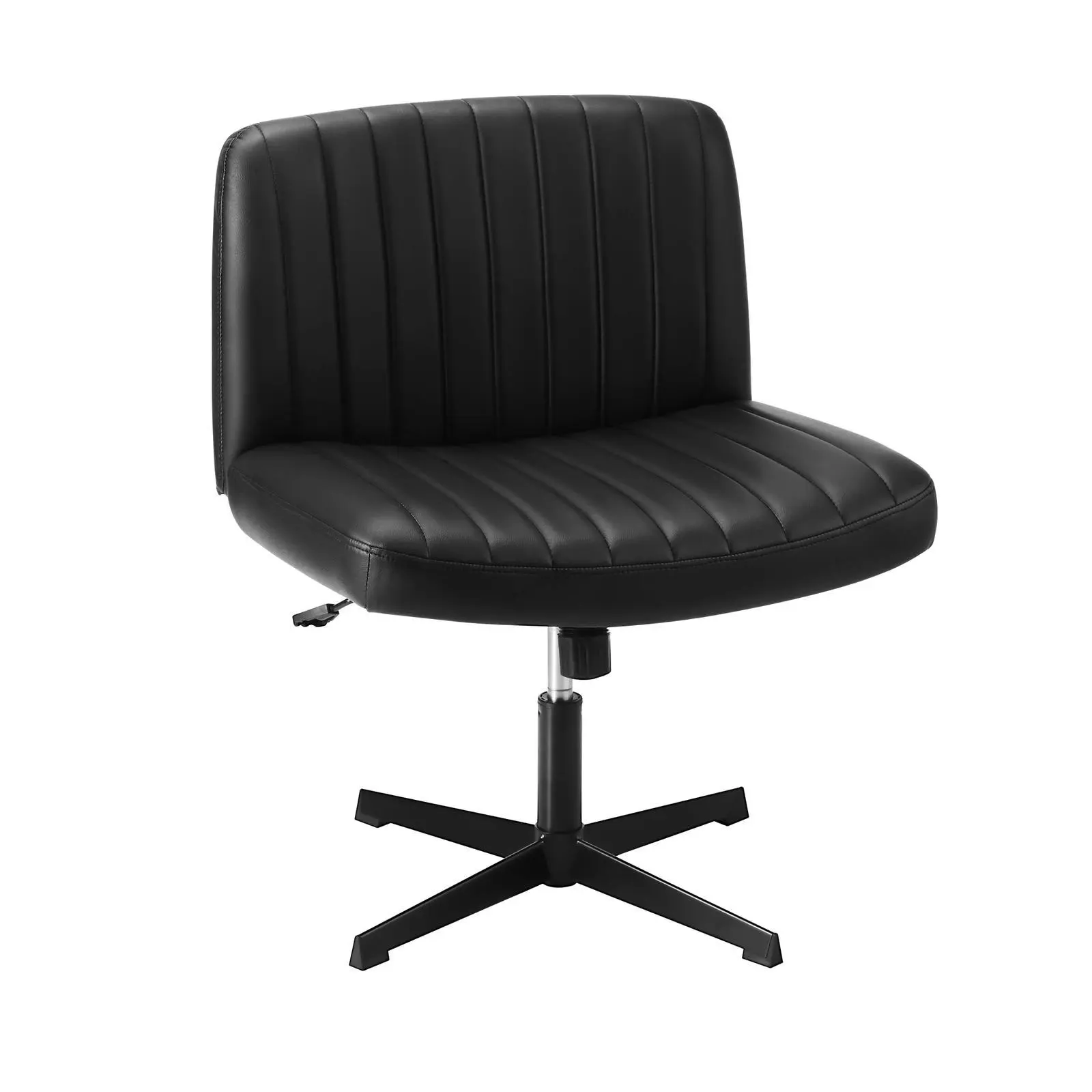 Oikiture Mid Back Armless Office Desk Chair Wide Seat PU Leather Black