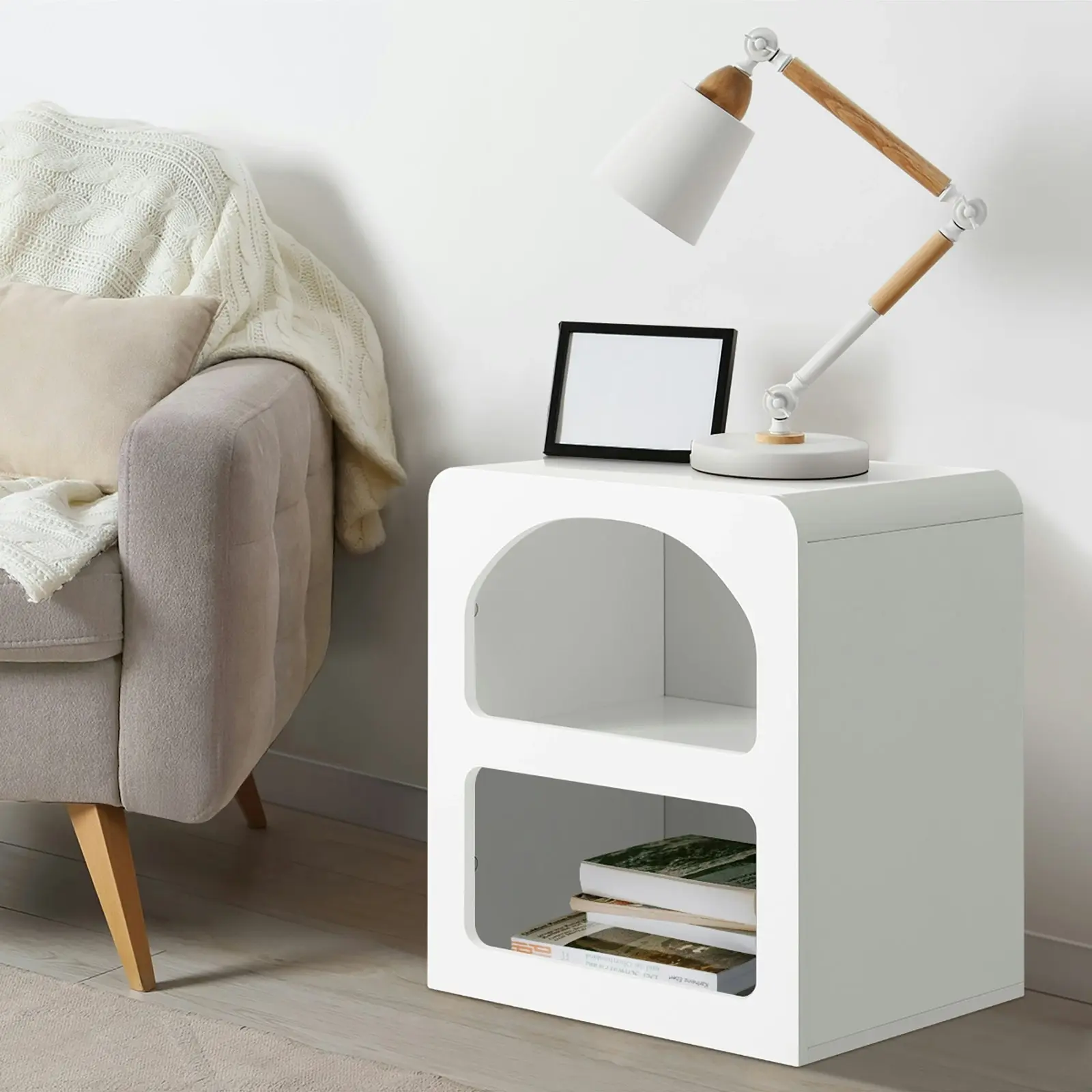 Oikiture Bedside Table Display Shelf Storage Cabinet Nightstand White