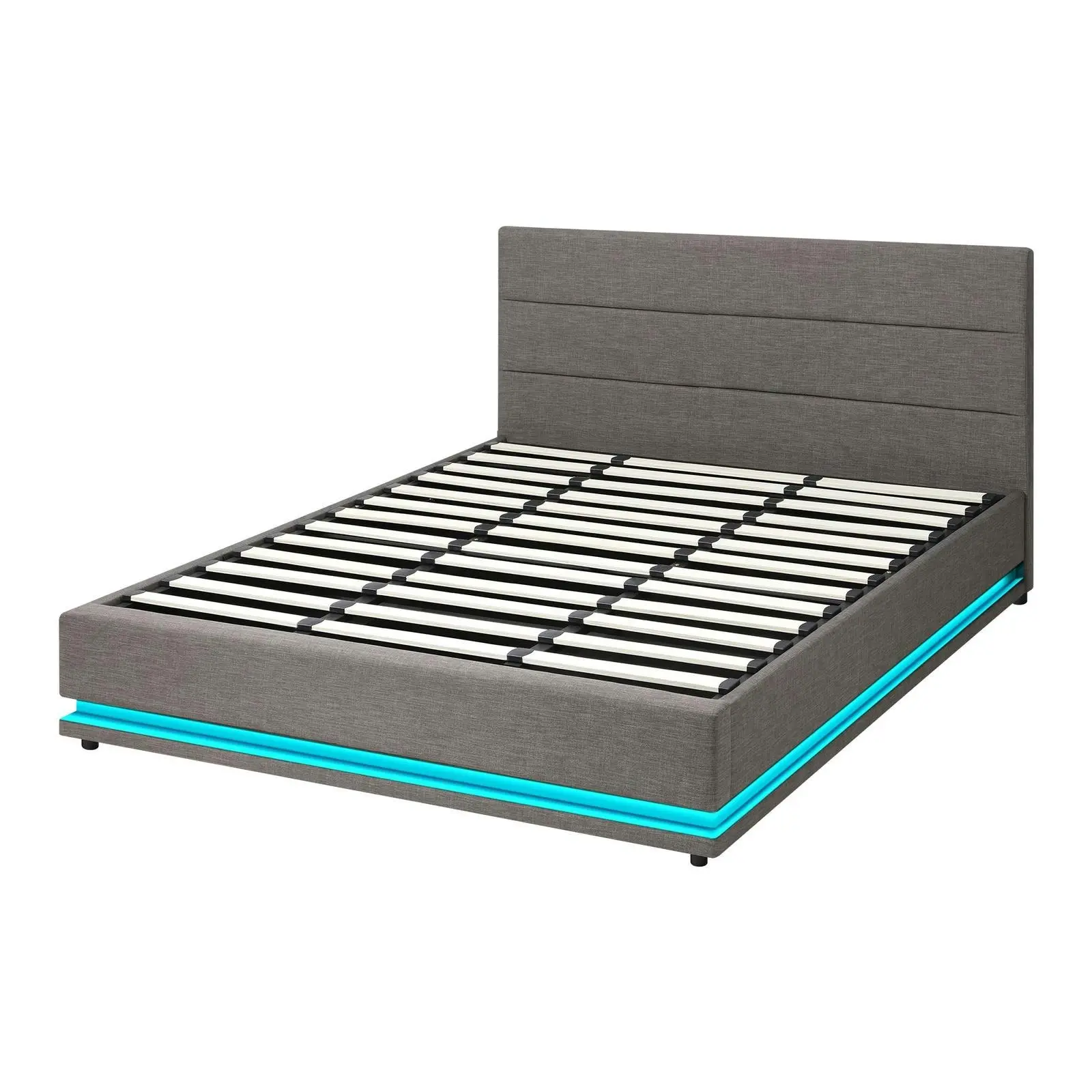 Oikiture Bed Frame King Size Bed Platform RGB LED Gas Lift Base Storage Grey