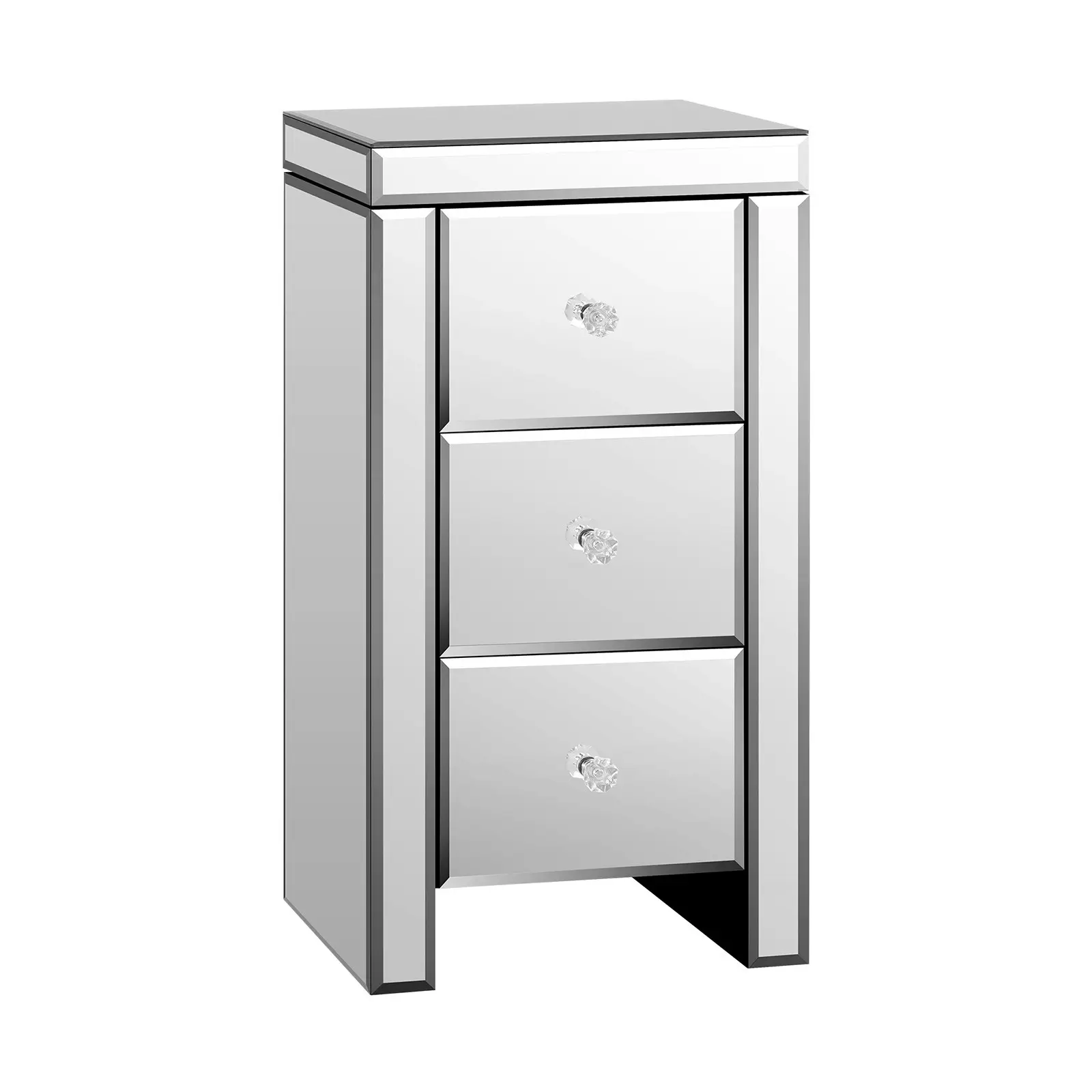 Oikiture Bedside Table 3 Drawers Side Table Nightstand Mirrored Storage Cabinet