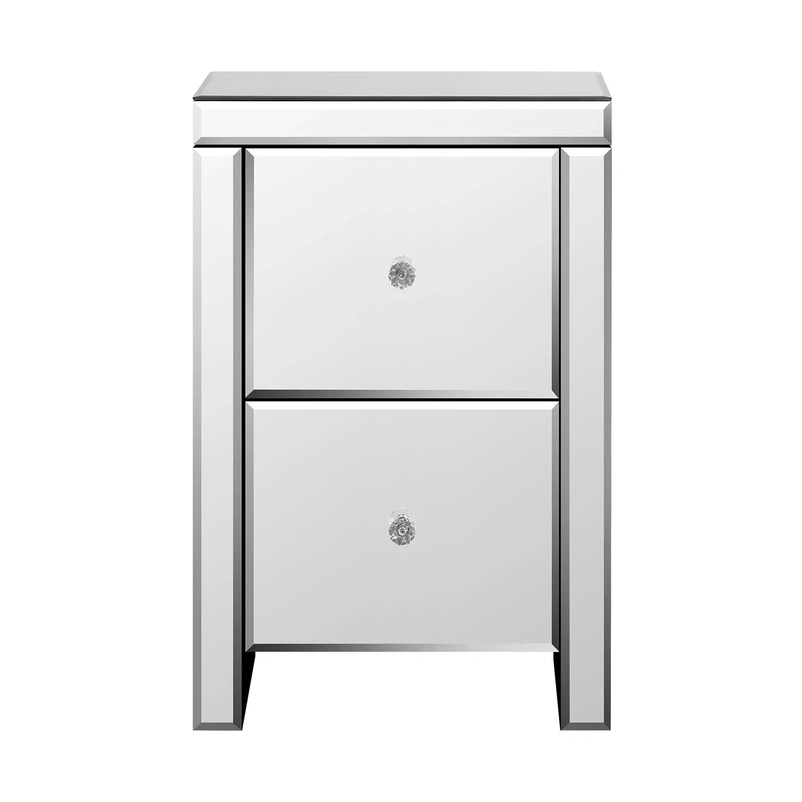 Oikiture Mirrored Storage Cabinet Bedside Table End Table w/ Acrylic Handles