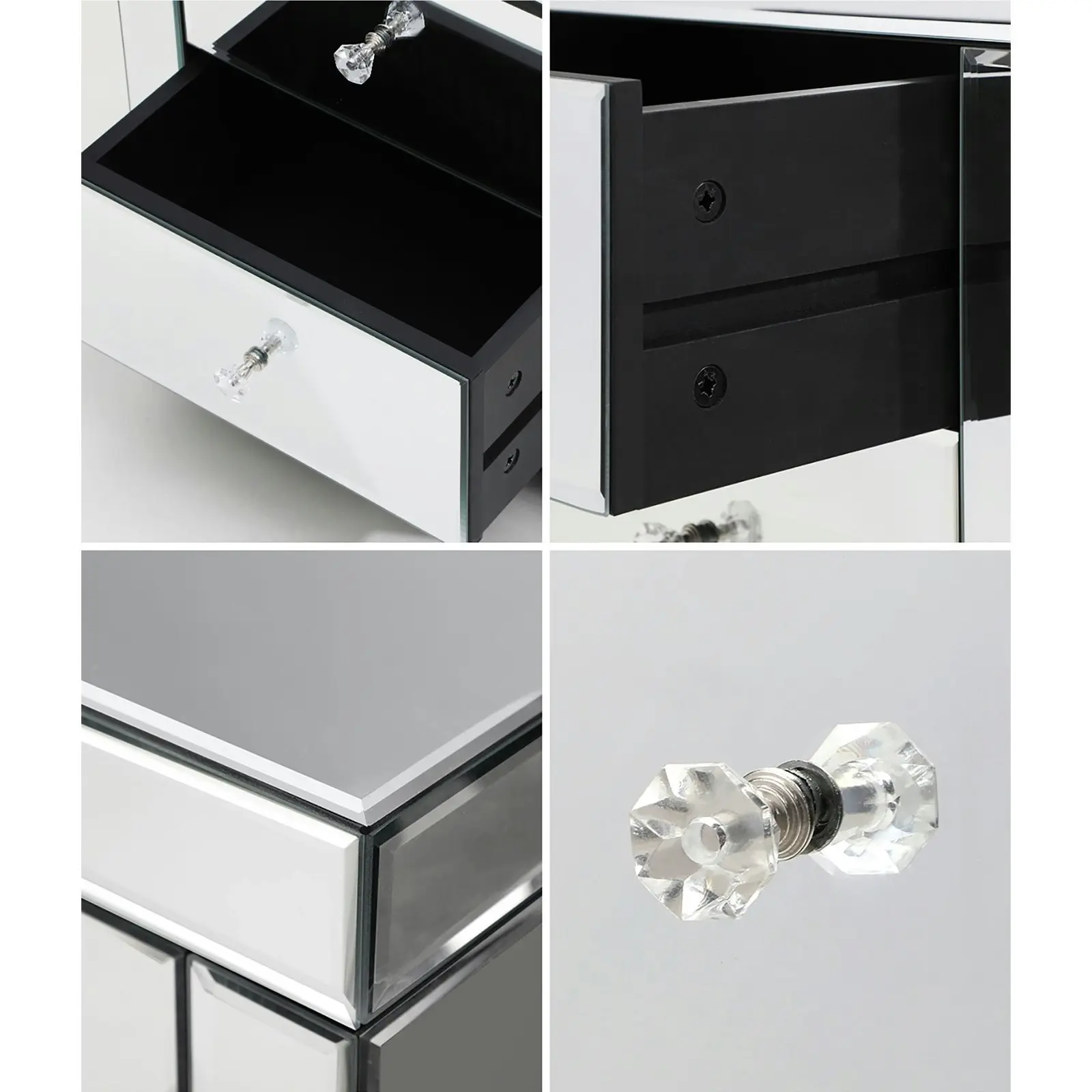 Oikiture Mirrored Storage Cabinet Bedside Table End Table w/ Acrylic Handles