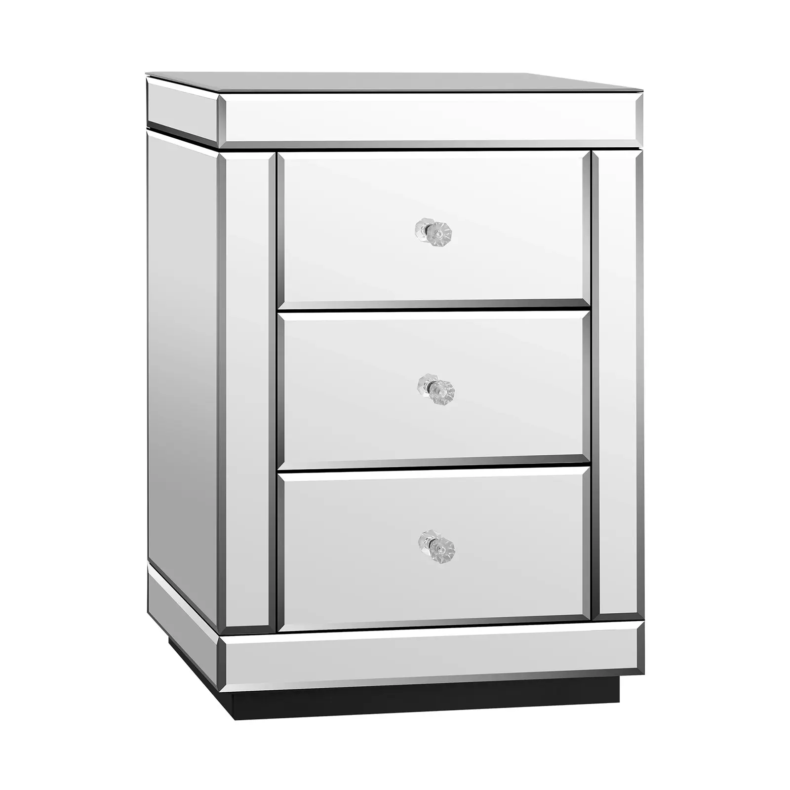 Oikiture Bedside Table Mirrored Storage 3 Drawers Cabinet Nightstand End Table