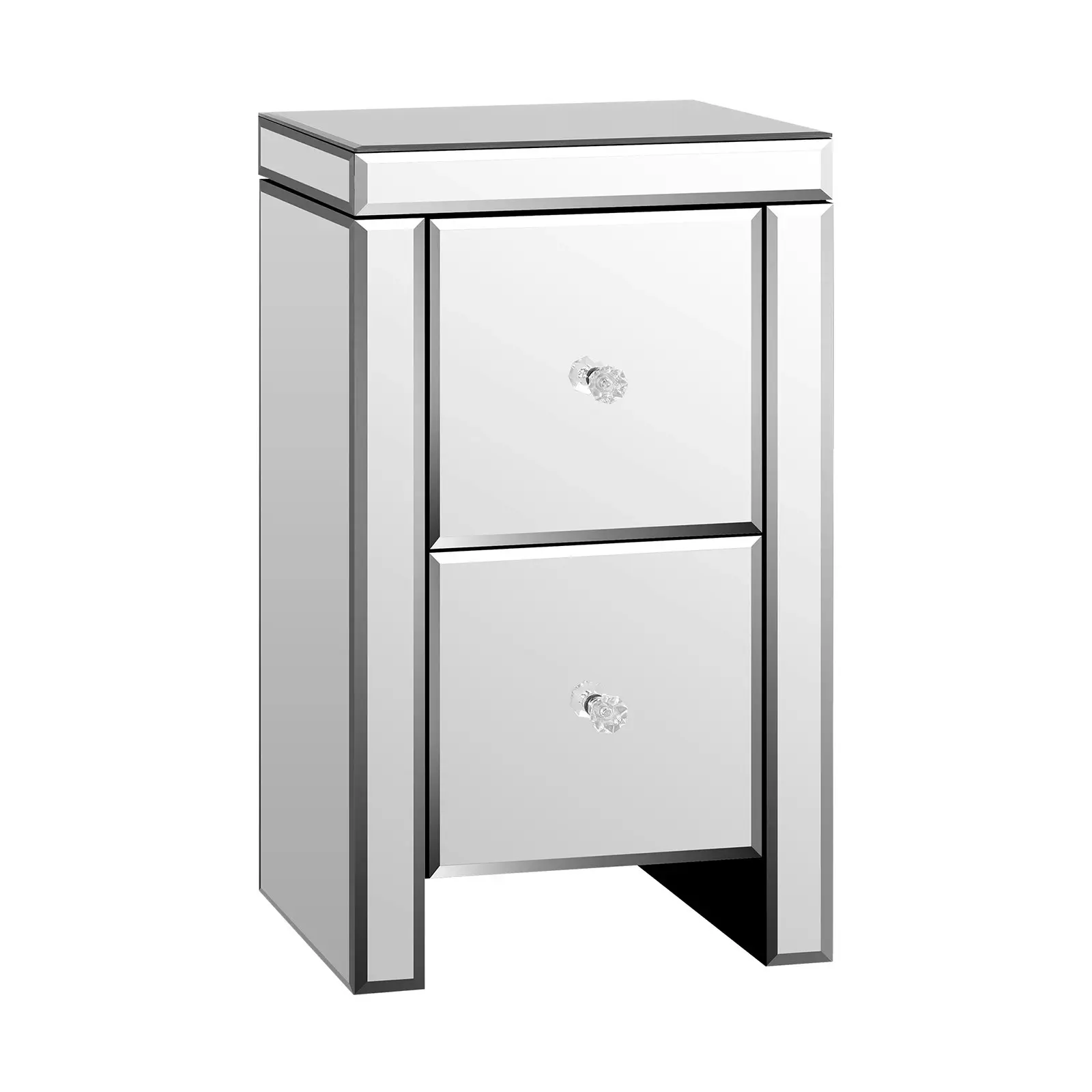 Oikiture Bedside Table Mirrored Storage Cabinet 2 Drawers Nightstand End Table